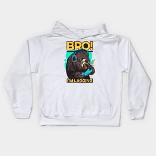 Bro, I'm Lagging! Angry Gamer Bear Kids Hoodie